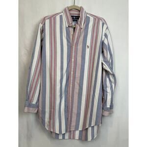 Ralph Lauren Yarmouth Oxford Shirt 100% Cotton Red Blue White Stripe 15.5 38